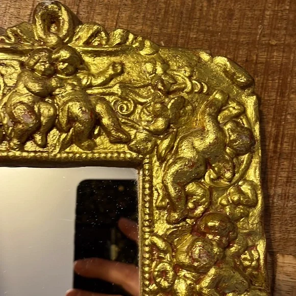 Gold Leafed Cherub Plaster Framed Mirror - Picture 2 of 2